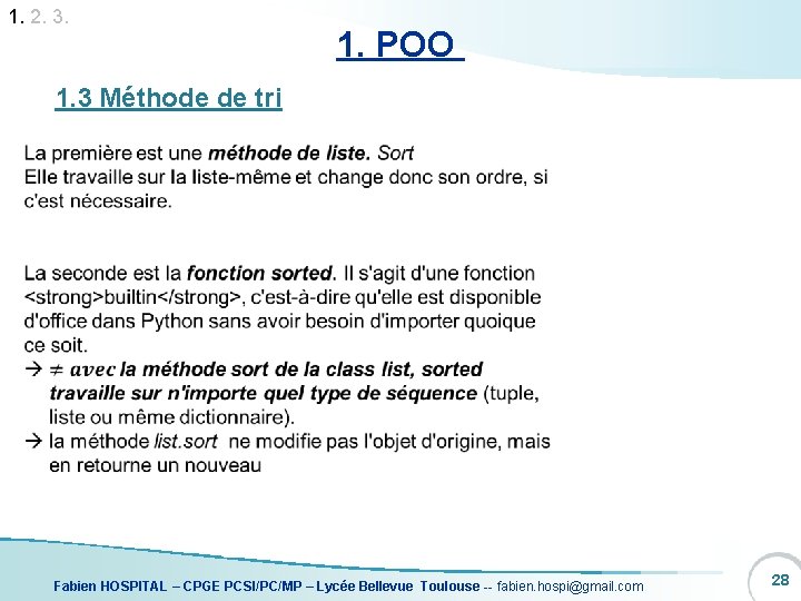 1. 2. 3. 1. POO 1. 3 Méthode de tri Fabien HOSPITAL – CPGE