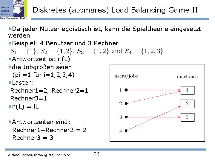 Diskretes (atomares) Load Balancing Game II • Da jeder Nutzer egoistisch ist, kann die