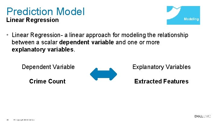 Prediction Model Linear Regression • Linear Regression- a linear approach for modeling the relationship