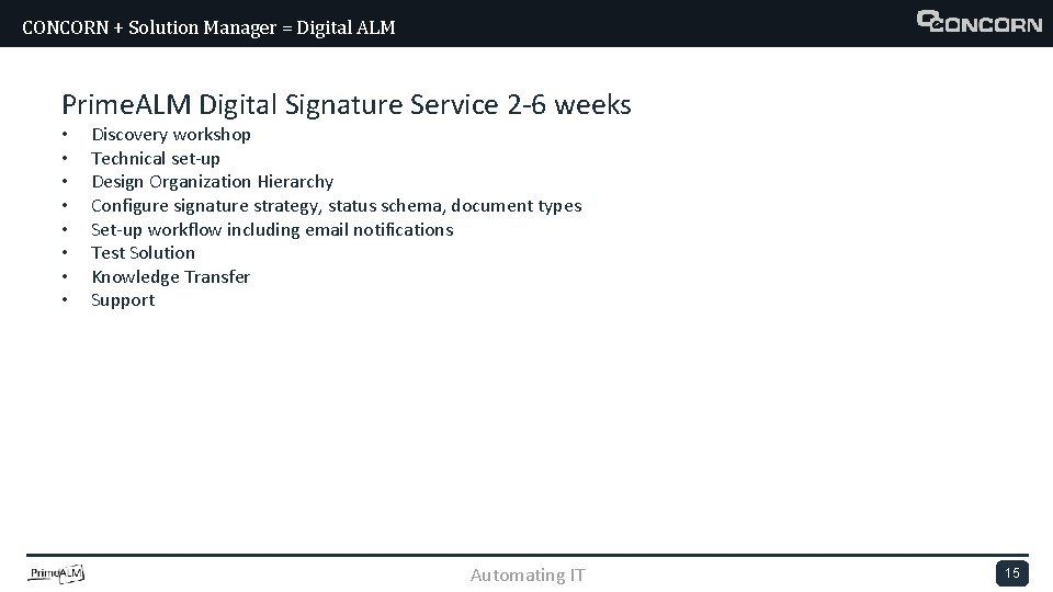CONCORN + Solution Manager = Digital ALM Prime. ALM Digital Signature Service 2 -6