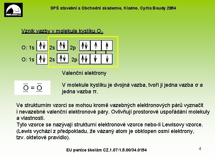 SPŠ stavební a Obchodní akademie, Kladno, Cyrila Boudy 2954 Vznik vazby v molekule kyslíku