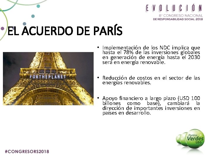 EL ACUERDO DE PARÍS • Implementación de los NDC implica que hasta el 78%