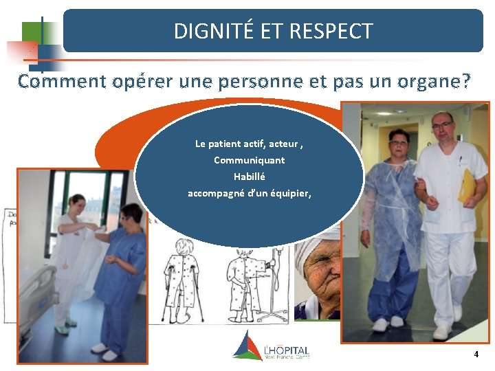 DIGNITÉ ET RESPECT Comment opérer une personne et pas un organe? Patient passif, peu