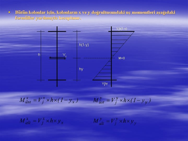 § Bütün kolonlar için, kolonların x ve y doğrultusundaki uç momentleri aşağıdaki formüller yardımıyla