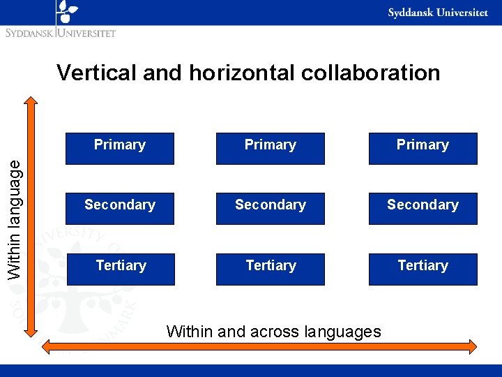 Within language Vertical and horizontal collaboration Primary Secondary Tertiary Within and across languages 