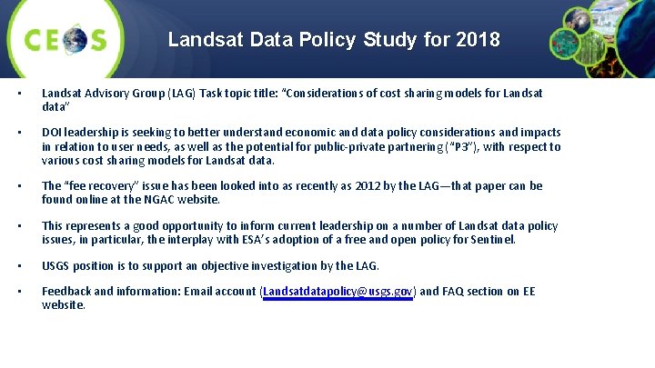 Landsat Data Policy Study for 2018 • Landsat Advisory Group (LAG) Task topic title: