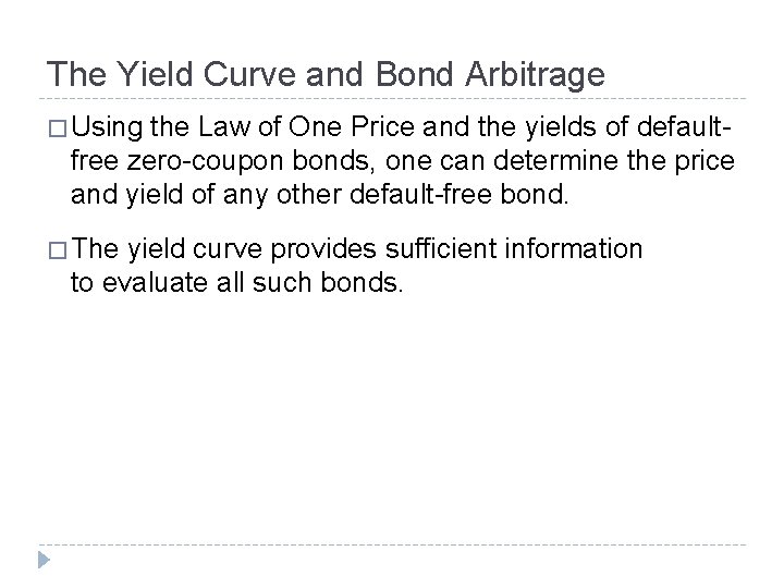 The Yield Curve and Bond Arbitrage � Using the Law of One Price and