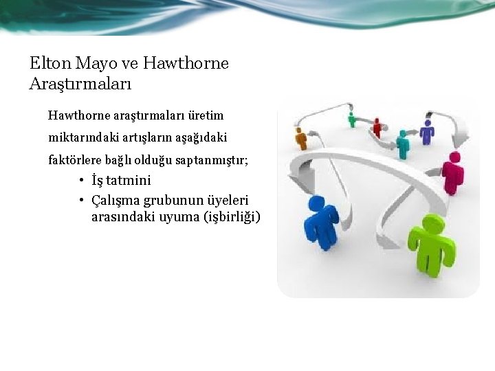 Elton Mayo ve Hawthorne Araştırmaları Hawthorne araştırmaları üretim miktarındaki artışların aşağıdaki faktörlere bağlı olduğu