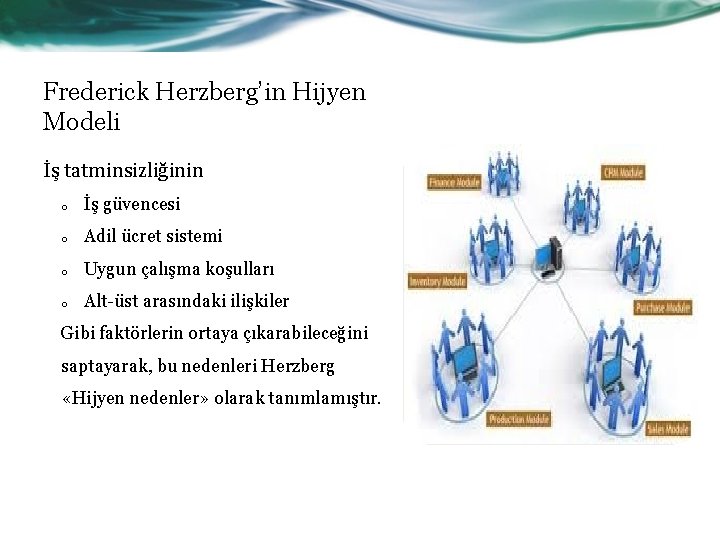 Frederick Herzberg’in Hijyen Modeli İş tatminsizliğinin o İş güvencesi o Adil ücret sistemi o