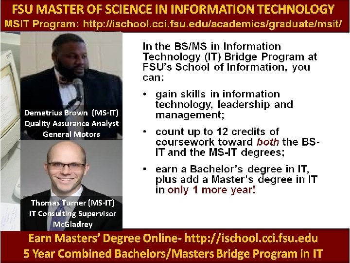 Demetrius Brown (MS-IT) Quality Assurance Analyst General Motors Thomas Turner (MS-IT) IT Consulting Supervisor