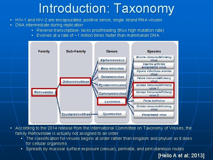 Introduction: Taxonomy • HIV-1 and HIV-2 are encapsulated, positive sense, single strand RNA viruses