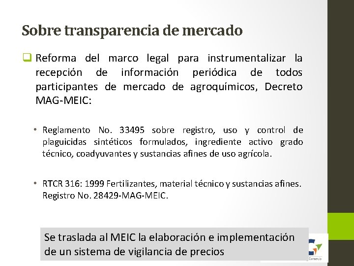 Sobre transparencia de mercado q Reforma del marco legal para instrumentalizar la recepción de