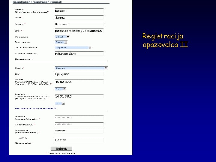 Registracija opazovalca II 