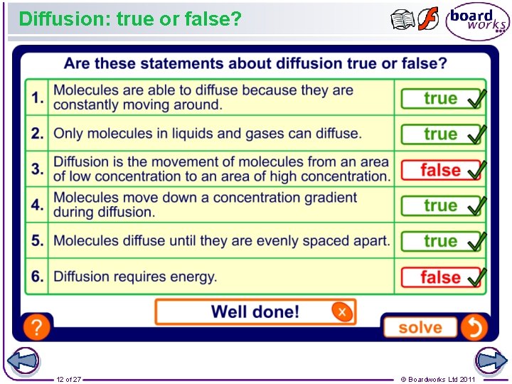 Diffusion: true or false? 12 of 27 © Boardworks Ltd 2011 