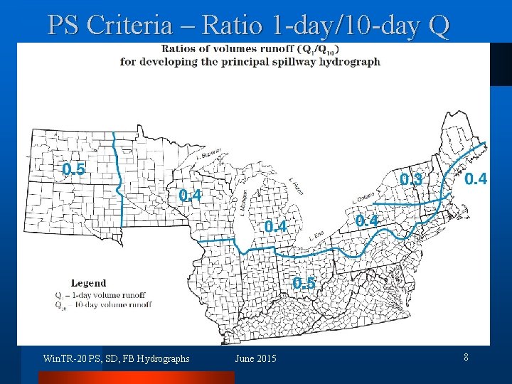 PS Criteria – Ratio 1 -day/10 -day Q Win. TR-20 PS, SD, FB Hydrographs