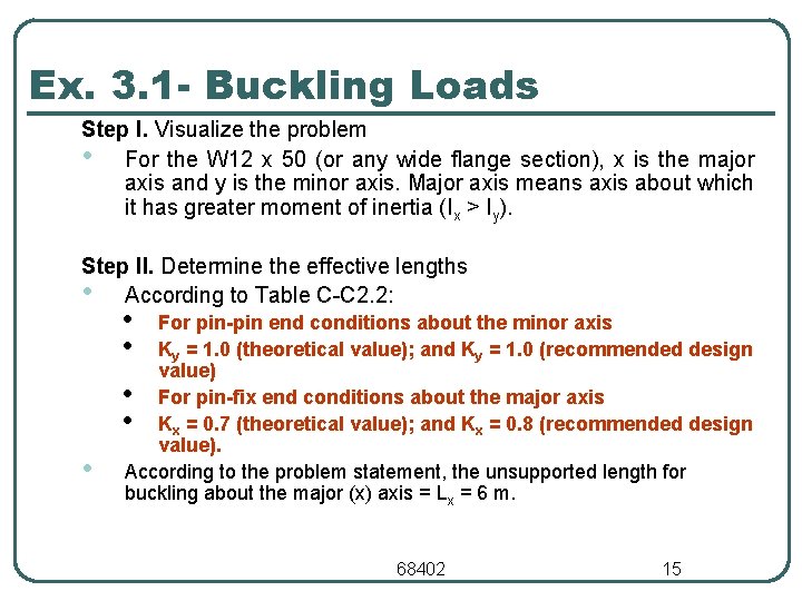 Ex. 3. 1 - Buckling Loads Step I. Visualize the problem • For the