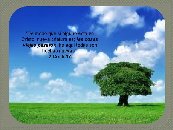 “De modo que si alguno está en Cristo, nueva criatura es; las cosas viejas
