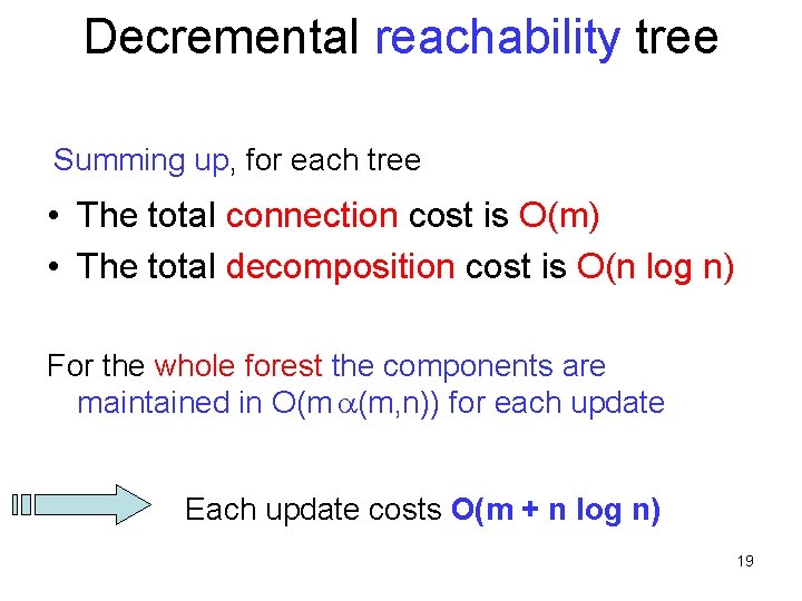 Decremental reachability tree Summing up, for each tree • The total connection cost is