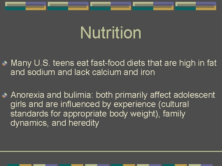 Nutrition Many U. S. teens eat fast-food diets that are high in fat and