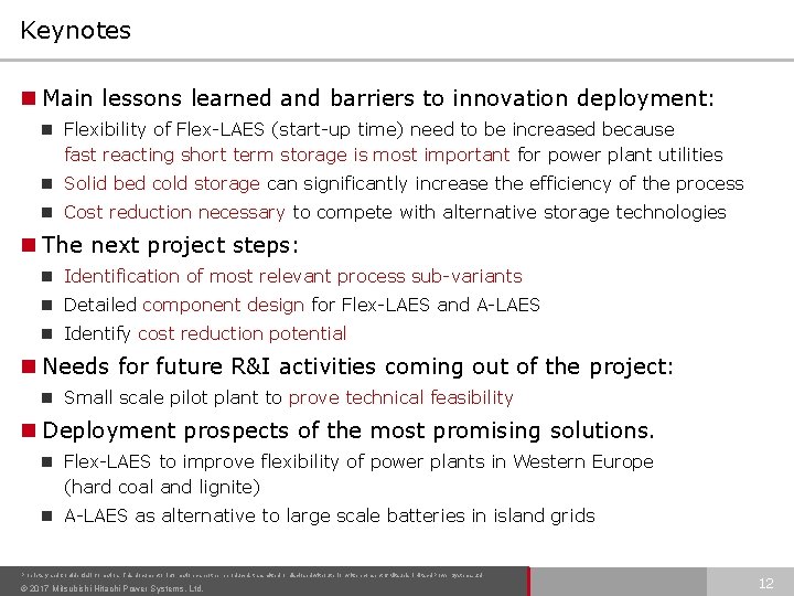 Keynotes Main lessons learned and barriers to innovation deployment: Flexibility of Flex-LAES (start-up time)