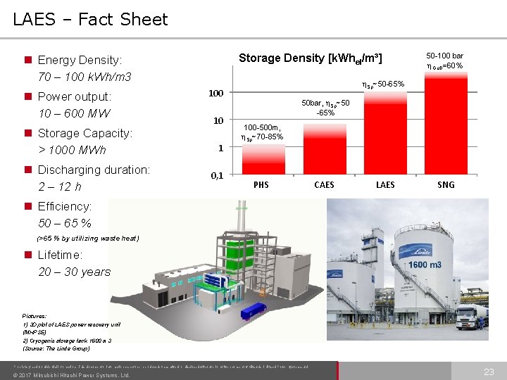 LAES – Fact Sheet Storage Density [k. Whel/m³] Energy Density: 70 – 100 k.