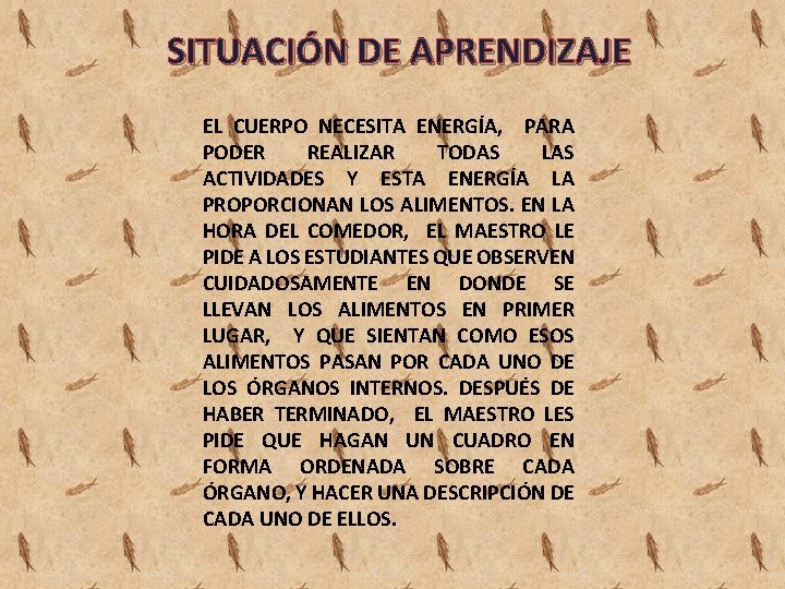 SITUACIÓN DE APRENDIZAJE EL CUERPO NECESITA ENERGÍA, PARA PODER REALIZAR TODAS LAS ACTIVIDADES Y
