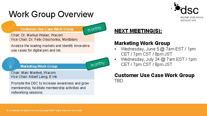 Work Group Overview Customer Use Case Work Group hly mont Chair: Dr. Markus Weber,