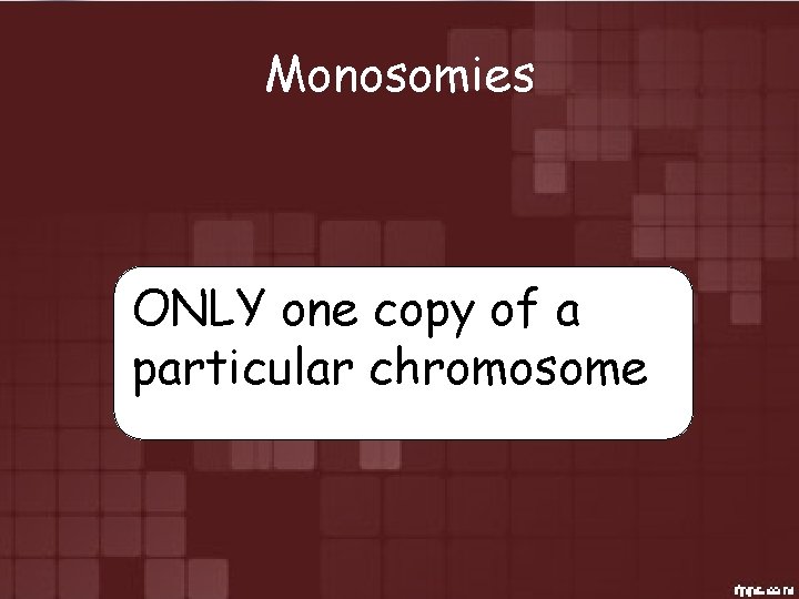 Monosomies ONLY one copy of a particular chromosome 