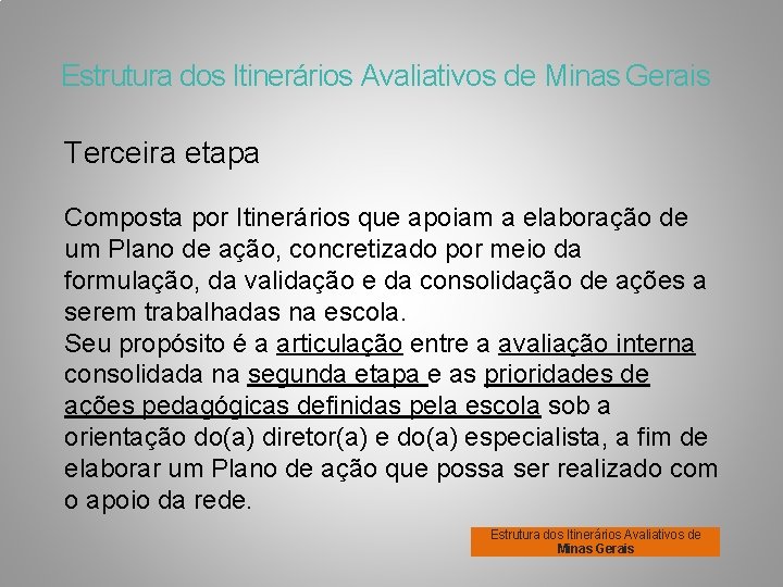 Estrutura dos Itinerários Avaliativos de Minas Gerais Terceira etapa Composta por Itinerários que apoiam