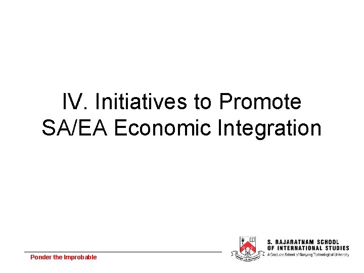 IV. Initiatives to Promote SA/EA Economic Integration Ponder the Improbable 