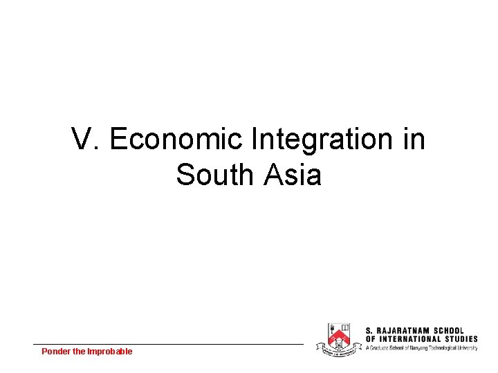 V. Economic Integration in South Asia Ponder the Improbable 