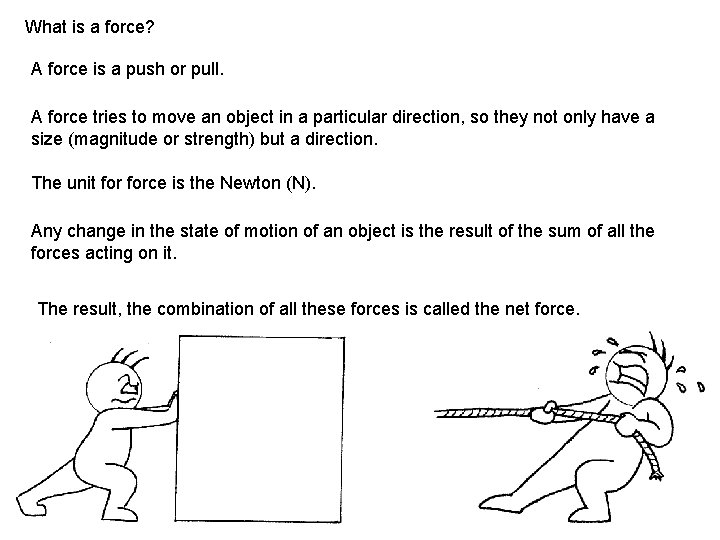 What is a force? A force is a push or pull. A force tries