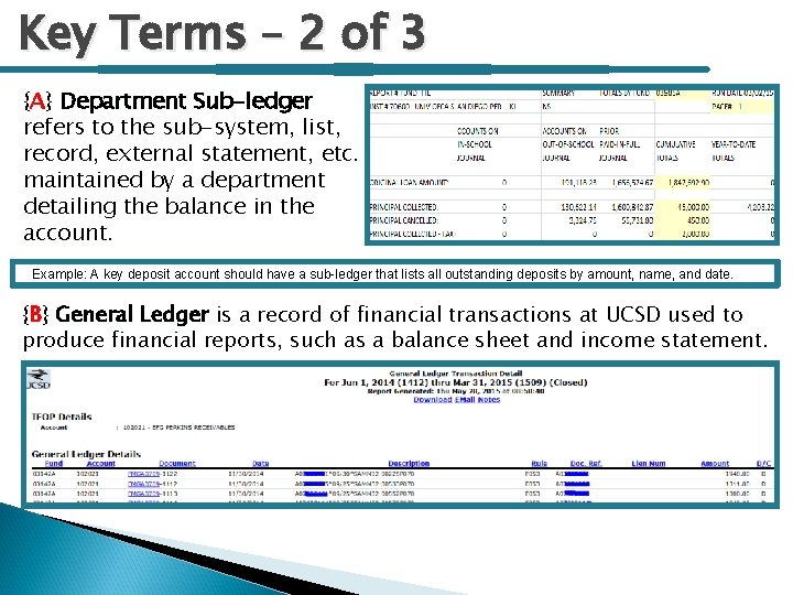 Key Terms – 2 of 3 {A} Department Sub-ledger refers to the sub-system, list,