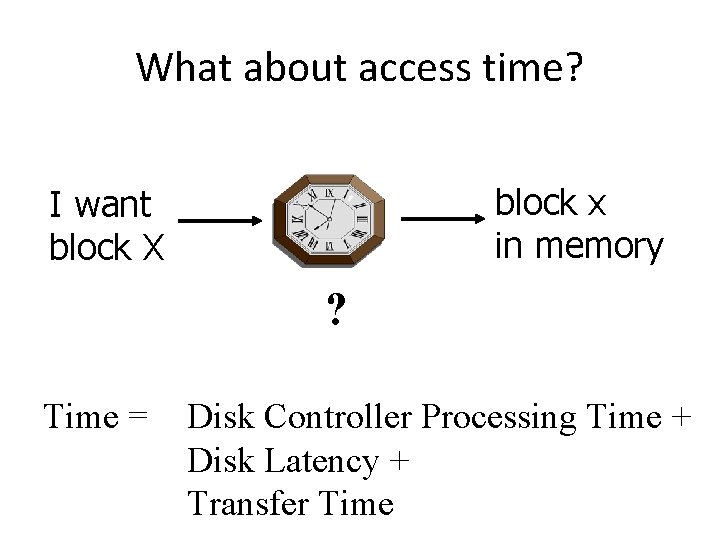 What about access time? block x in memory I want block X ? Time