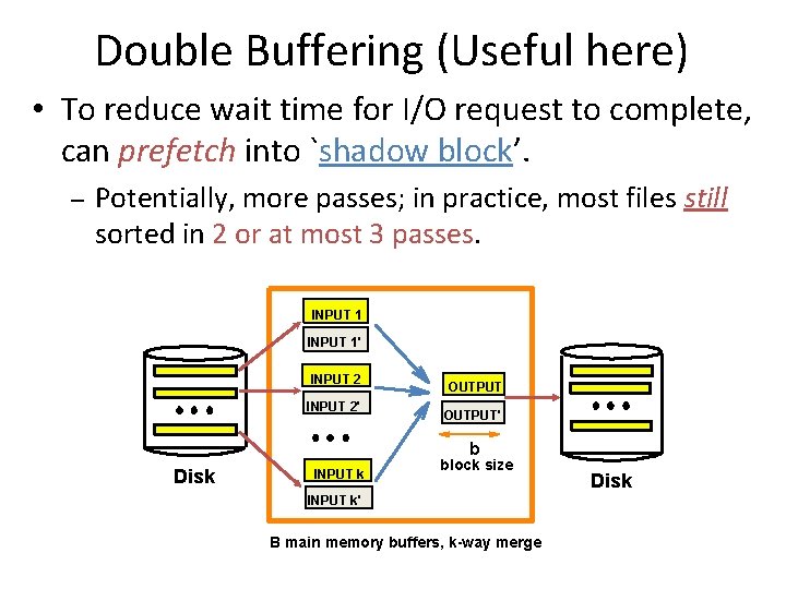 Double Buffering (Useful here) • To reduce wait time for I/O request to complete,
