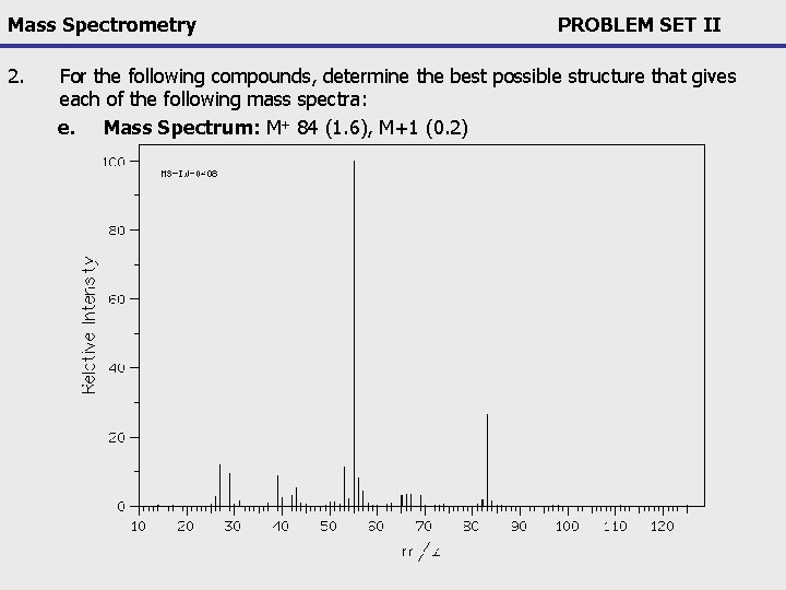 Mass Spectrometry 2. PROBLEM SET II For the following compounds, determine the best possible