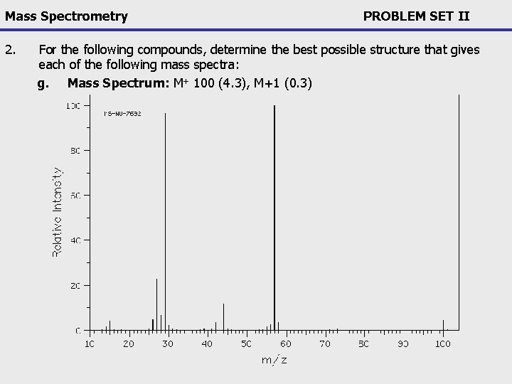 Mass Spectrometry 2. PROBLEM SET II For the following compounds, determine the best possible