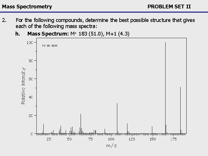 Mass Spectrometry 2. PROBLEM SET II For the following compounds, determine the best possible