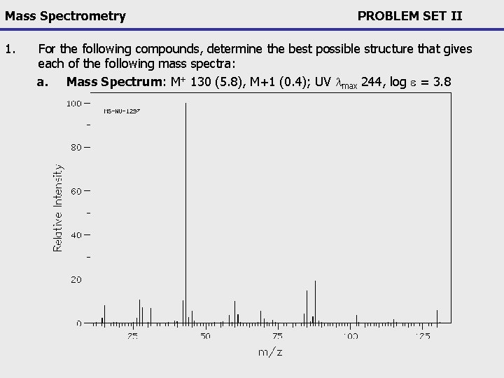 Mass Spectrometry 1. PROBLEM SET II For the following compounds, determine the best possible