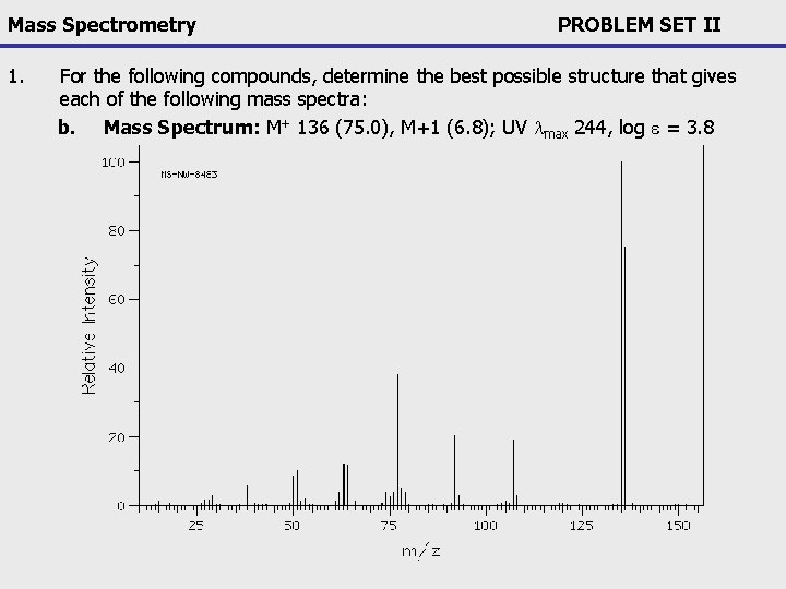 Mass Spectrometry 1. PROBLEM SET II For the following compounds, determine the best possible