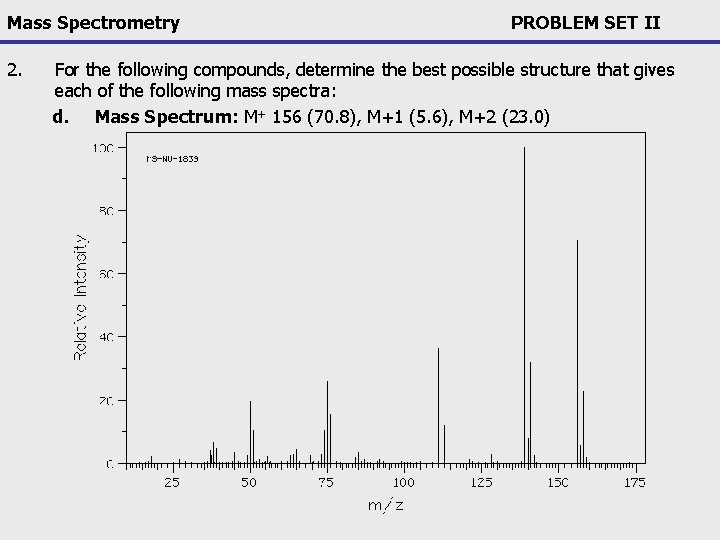 Mass Spectrometry 2. PROBLEM SET II For the following compounds, determine the best possible