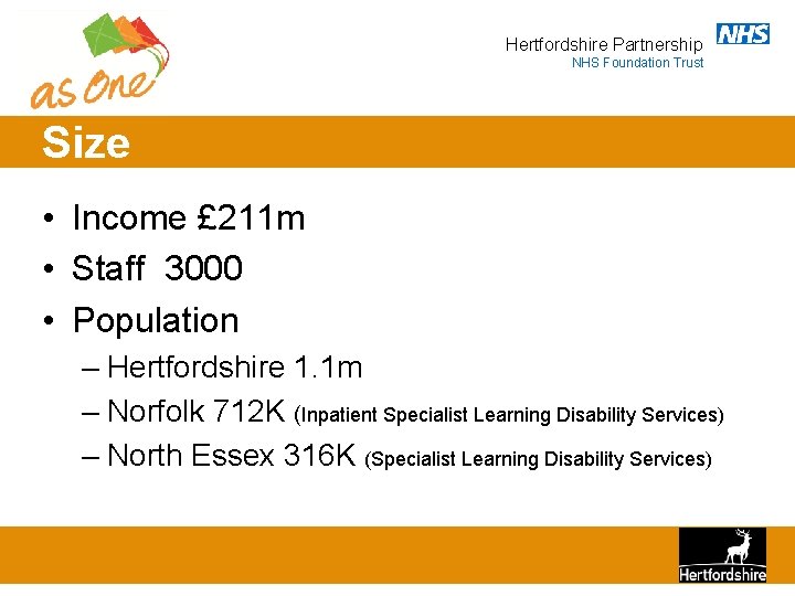 Hertfordshire Partnership NHS Foundation Trust Size • Income £ 211 m • Staff 3000