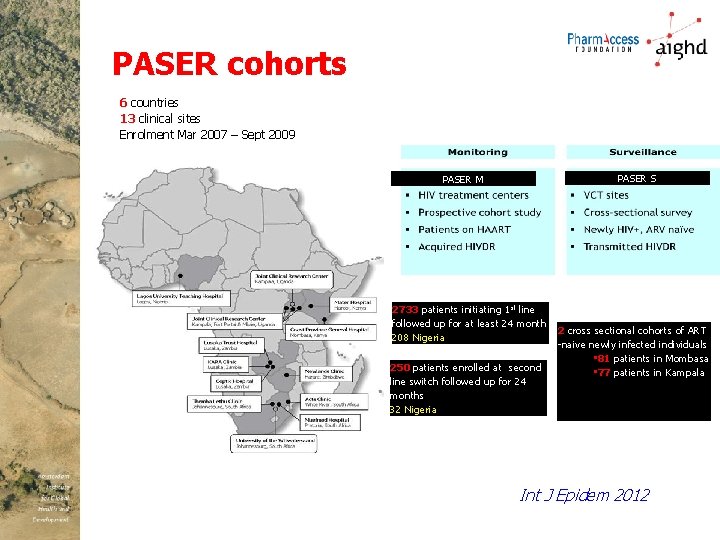 PASER cohorts 6 countries 13 clinical sites Enrolment Mar 2007 – Sept 2009 PASER