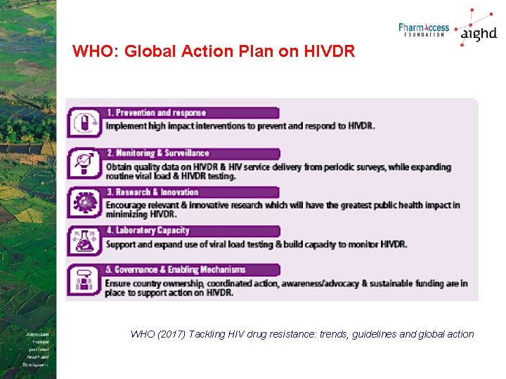 WHO: Global Action Plan on HIVDR WHO (2017) Tackling HIV drug resistance: trends, guidelines
