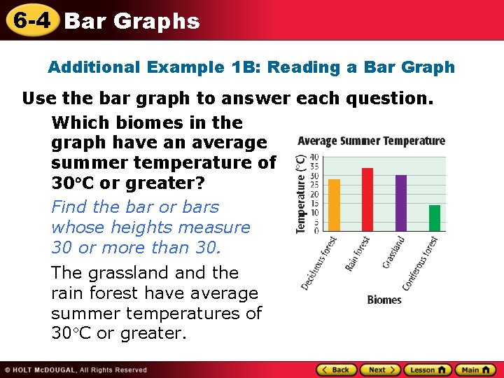 6 -4 Bar Graphs Additional Example 1 B: Reading a Bar Graph Use the