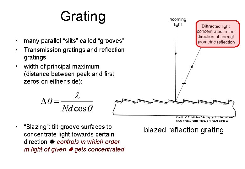 Grating • many parallel “slits” called “grooves” • Transmission gratings and reflection gratings •