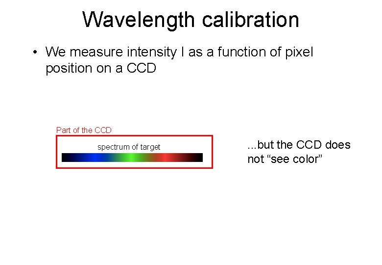 Wavelength calibration • We measure intensity I as a function of pixel position on