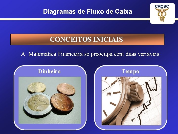 Diagramas de Fluxo de Caixa CONCEITOS INICIAIS A Matemática Financeira se preocupa com duas