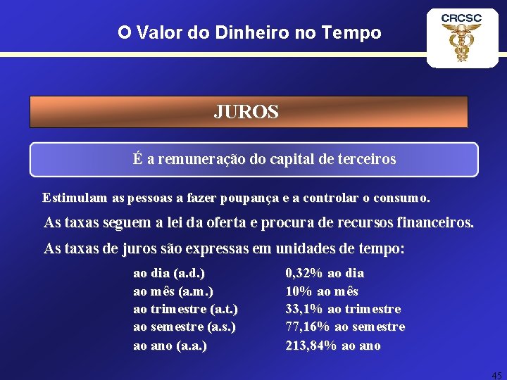 O Valor do Dinheiro no Tempo JUROS É a remuneração do capital de terceiros