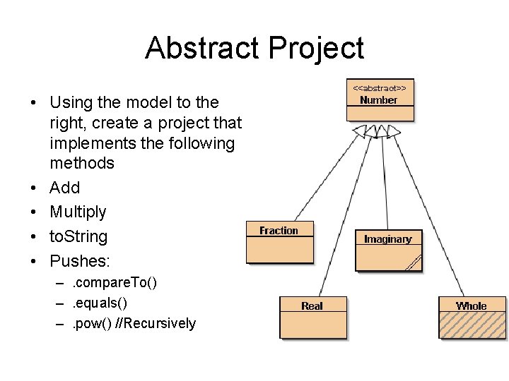 Abstract Project • Using the model to the right, create a project that implements Abstract Project • Using the model to the right, create a project that implements